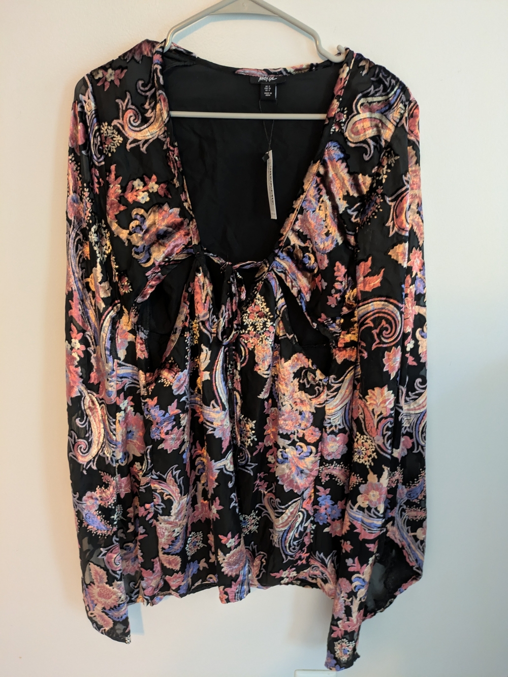NWT Nasty Gal Floral Devore Extreme Sleeve Cut Out Mini Dress Size 4 - Picture 5 of 14